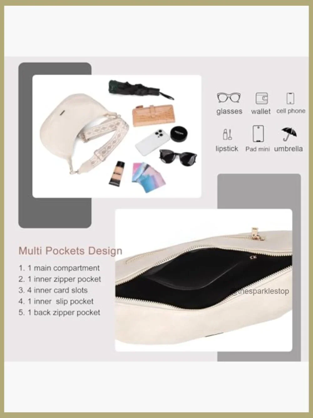 Boho Faux Leather Crescent Crossbody Hobo Bag with Multi Pockets